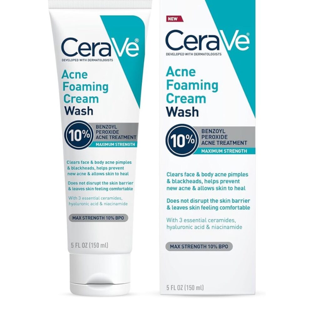 CeraVe Acne Foaming Cream Cleanser | Acne Treatment Face Wash with  10% Benzoyl Peroxide