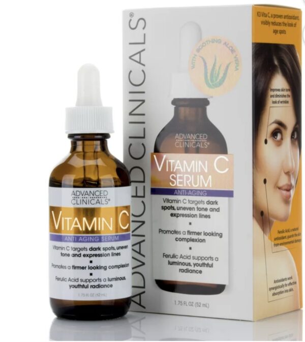 Advanced Clinicals Vitamin C Face Serum for Dark Spots, Uneven Skin Tone, Crows Feet and Expression Lines. 1.75 fl oz.