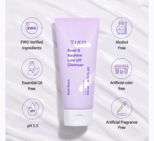 TIAM Snail&Azulene Low pH Cleanser, Gel Facial Cleanser