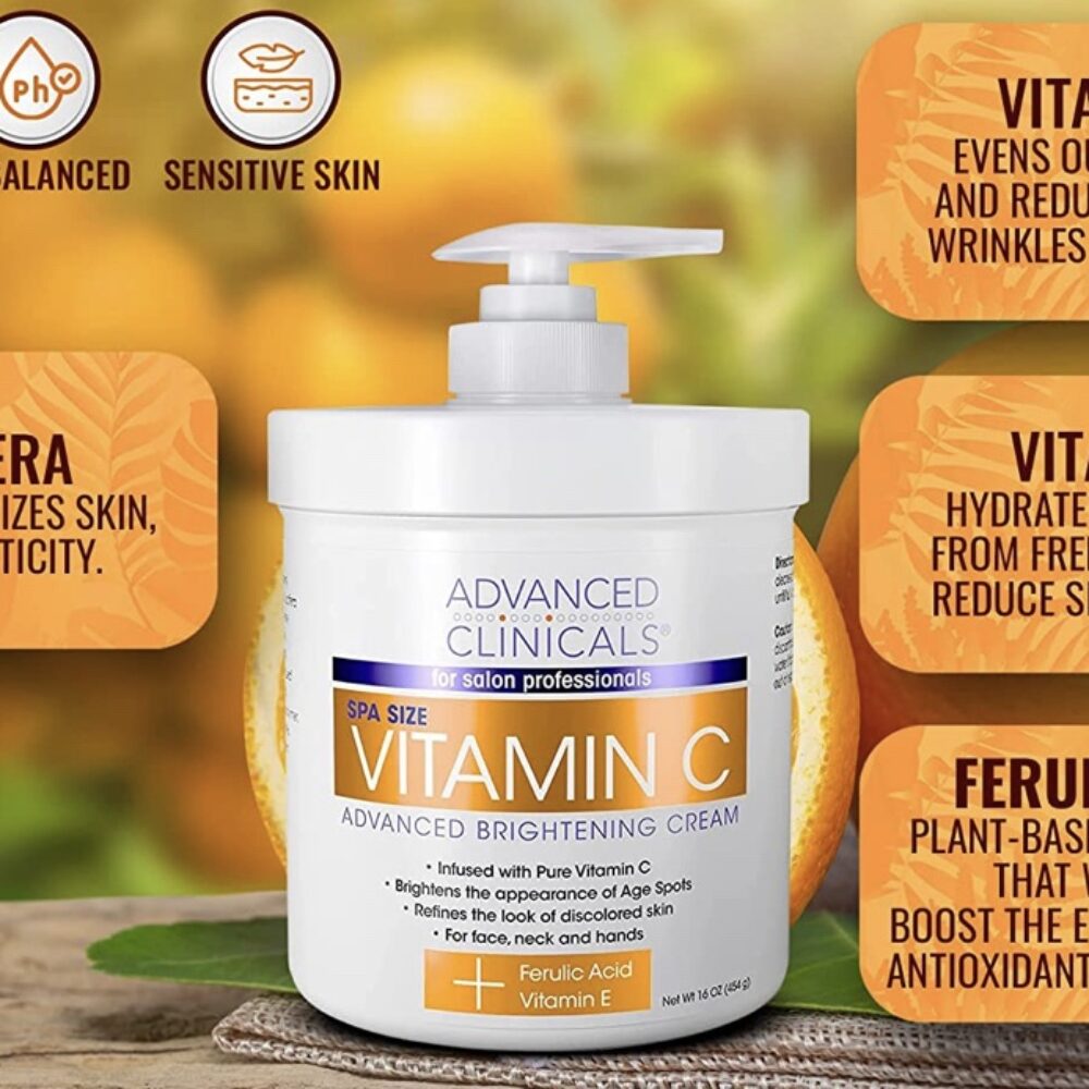 Advanced Clinicals Vitamin C Face & Body Cream Moisturizing Skin Care Lotion cup
