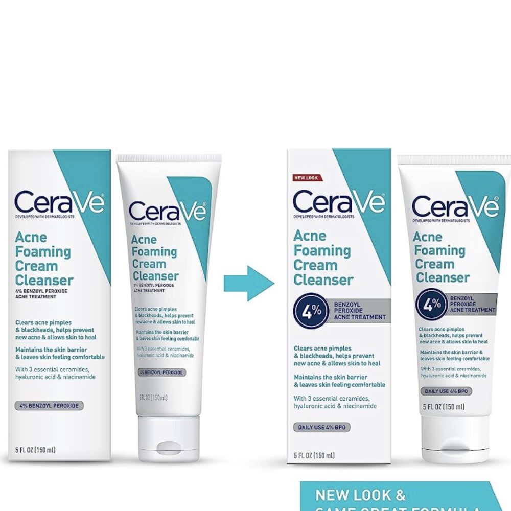 CeraVe Acne Foaming Cream Cleanser | Acne Treatment Face Wash with 4% Benzoyl Peroxide