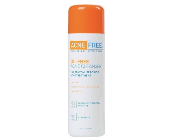 Acne Free Oil-Free Acne Cleanser, Benzoyl Peroxide 2.5% Acne Face Wash with Glycolic Acid - 237ml