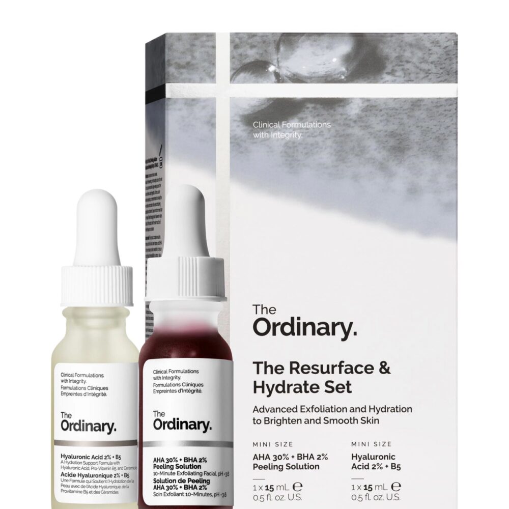 The ordinary set: peeling solution and hyaluronic acid mini set 15 ml each